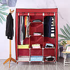 Складана тканинна шафа Storage Wardrobe бордова — 3 секції та 8 полиць, мобільний органайзер для одягу, фото 5