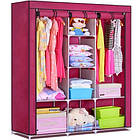 Складана тканинна шафа Storage Wardrobe бордова — 3 секції та 8 полиць, мобільний органайзер для одягу, фото 8