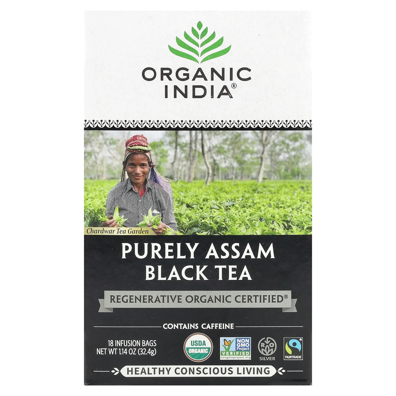 Organic India, Чорний чай Purely Assam, 18 пакетиків для заварювання, 32,4 г (1,14 унції)