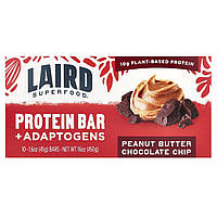Laird Superfood, Протеїновий батончик + адаптогени, арахісова паста із шоколадною крихтою, 10 батончиків по 45