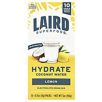 Laird Superfood, Hydrate Coconut Water, суміш для приготування електролітів, лимон, 10 пакетиків по 9 г (0,3