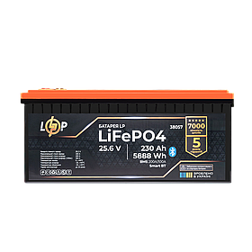 Акумулятор LP LiFePO4 25,6V - 230 Ah (5888Wh) (BMS 200A/100А) пластик Smart BT