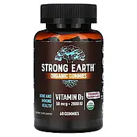 YumVs, Strong Earth, органічні жувальні таблетки, вітамін D3, полуниця та малина, 2000 МО, 60 жувальних оригінал