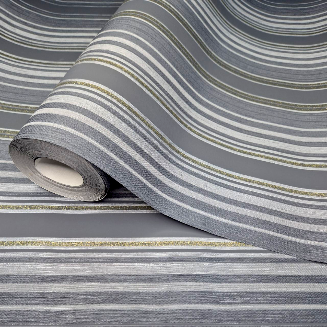 Шпалери вінілові 10.5 × 0.53 м Marburg 59081, сірі з блискучими смугами, для коридору, спальні, вітальні, кімнати, фото 1