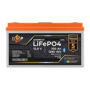 Акумулятор LP LiFePO4 12,8V - 100 Ah (1280Wh) (BMS 100A/50А) пластик LCD Smart BT, фото 1