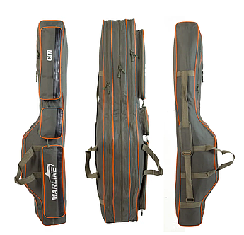 Чохол для вудилищ MARLINE 150 см, 3 секції + 3 кишені, напівжорсткий, хакі з помаранчевим