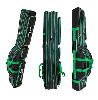 Чехол для вудилищ MARLINE 135см з 3 відділеннями та 3 кишенями напівжорсткий, чорний із зеленим