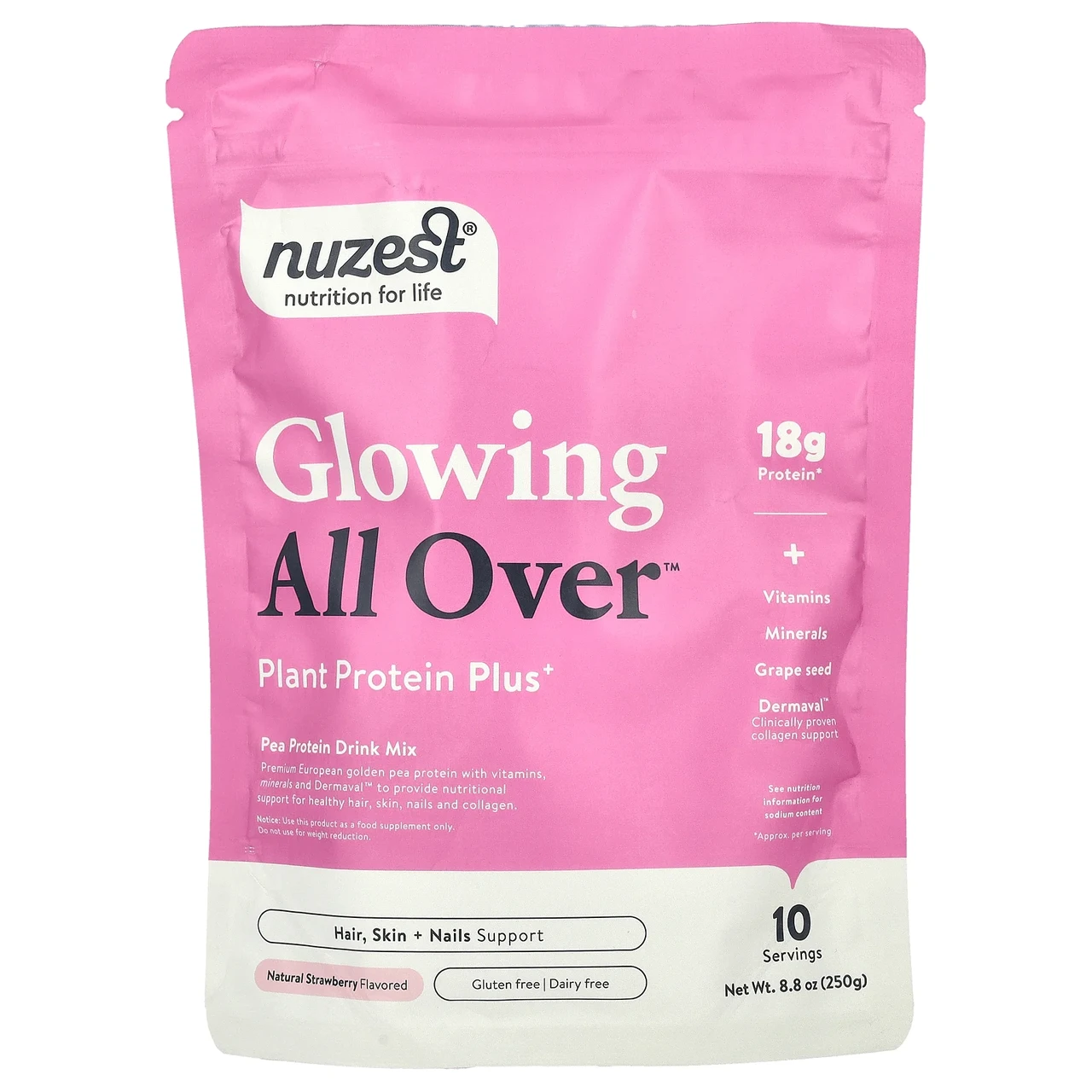Nuzest, Glowing All Over™, Plant Protein Plus+, Natural Strawberry, 8.8 oz (250 g), Київ, фото 1