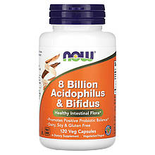 Пробіотик, Acidophilus & Bifidus, NOW Foods, 8 млрд КУО, 120 вегетаріанських капсул