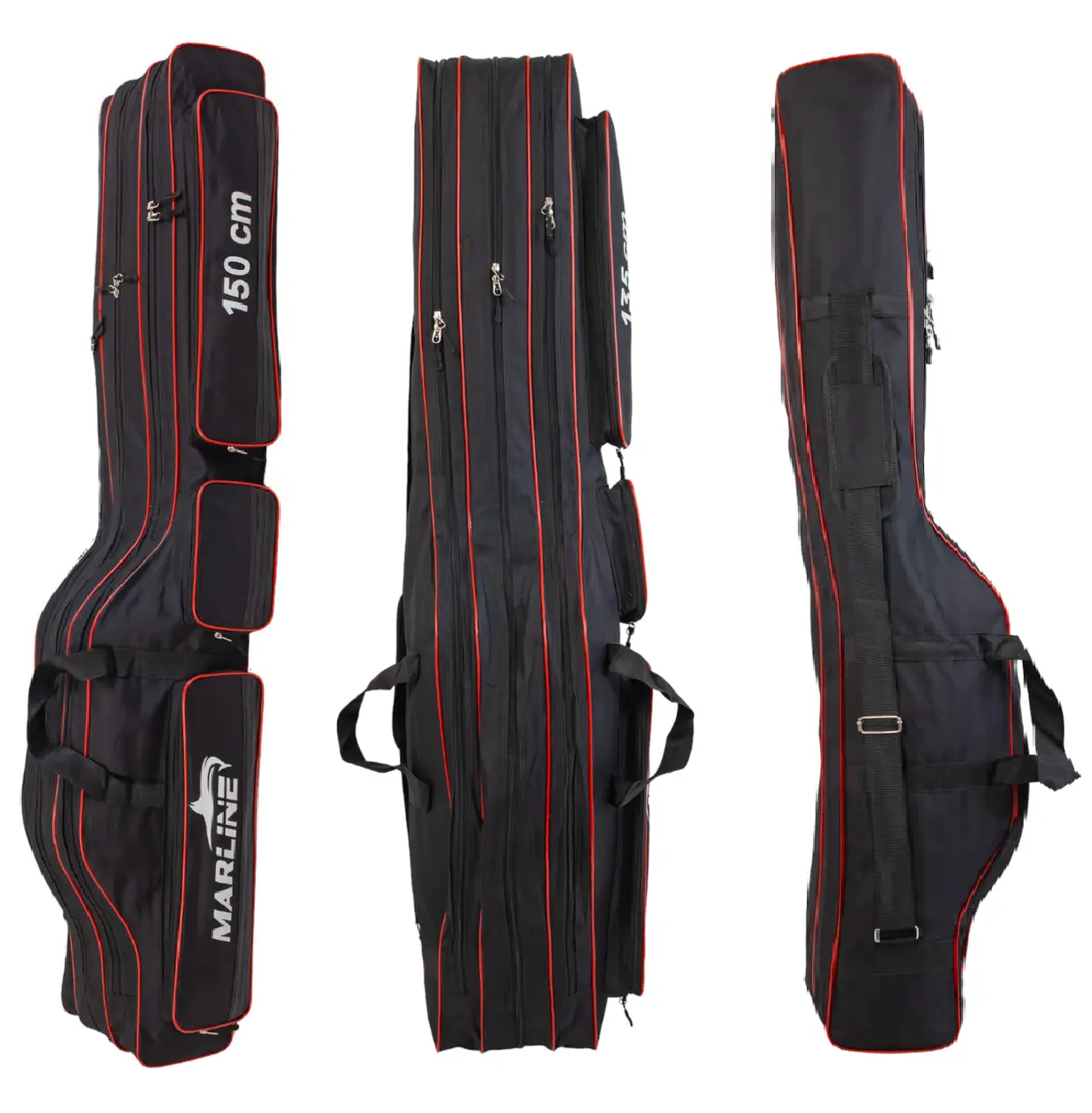Чохол для вудилищ Marline BR 150 см, 3-секційний, чорний з червоним