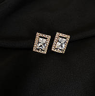 Сережки з великим каменем англійський замок золотого кольору 32427 One Size