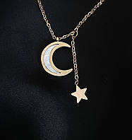 Кулон Місяць та зірка з ланцюжком золотого кольору 32422 One Size