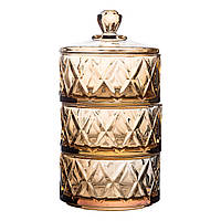 Конфетница трехуровневая Ø 10 см стеклянная с крышкой коричневая HP-YH-80 REMONT.NICK