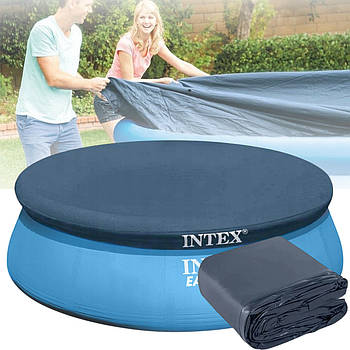 Захисний тент для круглого басейну з фіксуючим шнуром 244 см Intex 28020 Синій