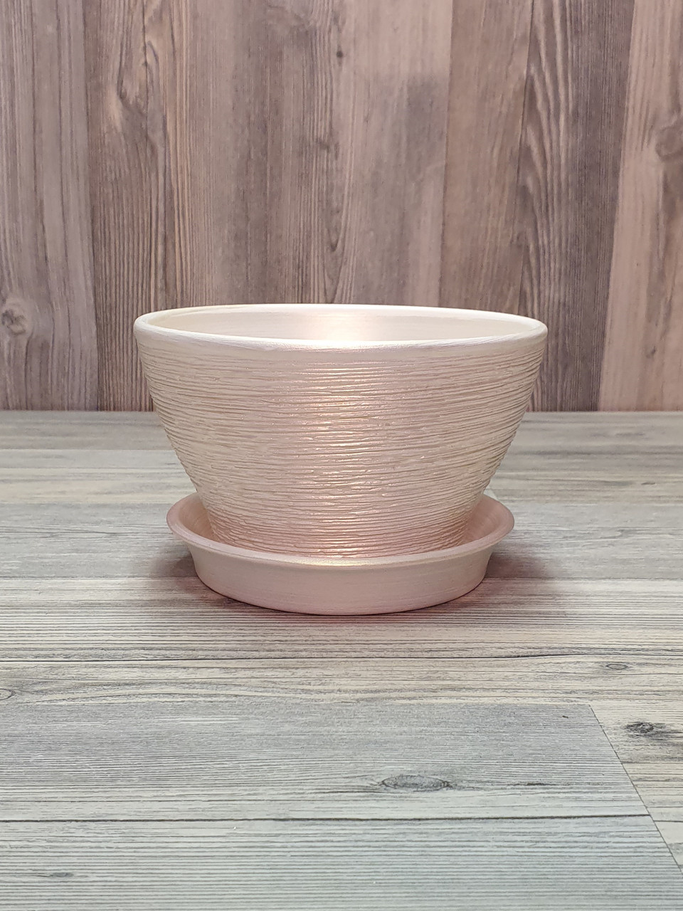 Горщик / вазон 0.5 л. "Фіальниця" для квітів Білий з золотом,, з піддоном, кімнатних (домашніх) рослин