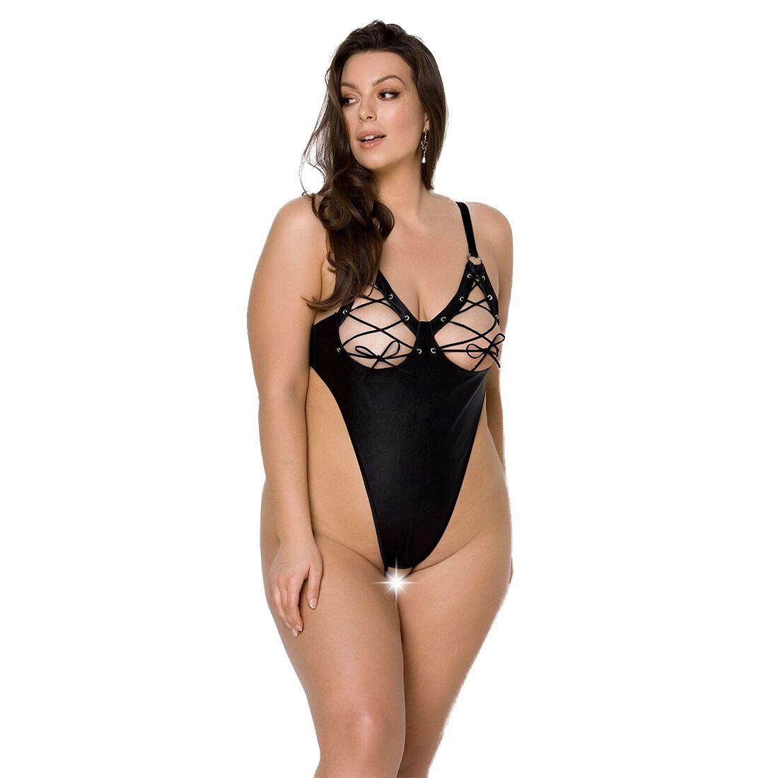 Боді з екошкіри Passion CELINE BODY 4XL/5XL black, з доступом, відкритий 18+