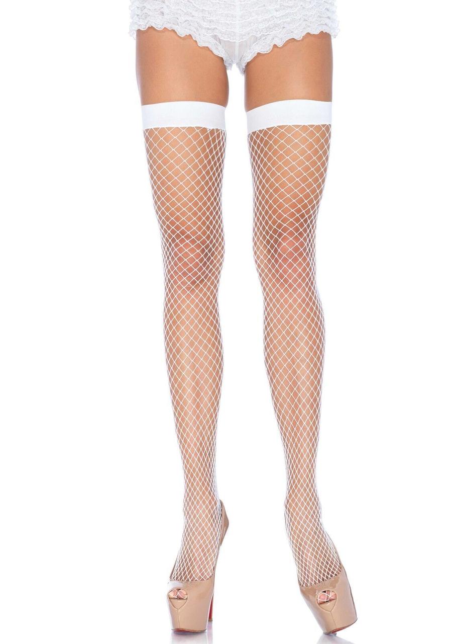 Панчохи-сітка Leg Avenue Fishnet Thigh Highs One size, White, дрібна сітка 18+
