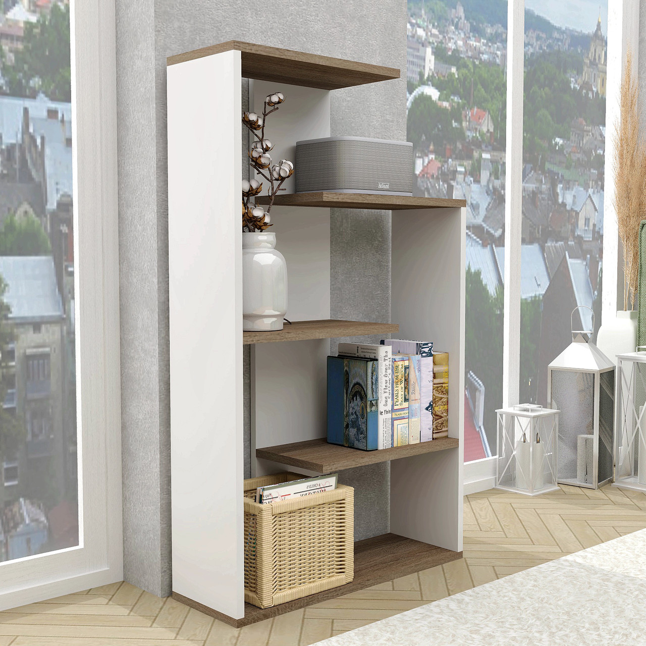 Стильний вузький маленький стелаж 60 см для книг відкритий підлоговий для дому вітальні кімнати ЛДСП FLASHNIKA D5