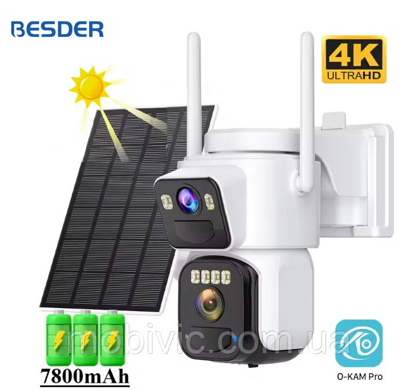 Wi-Fi камера Besder D30 сонячна панель заряджання, акумулятор 7800 мА·год, 8 Мп — ORIGINAL, фото 1