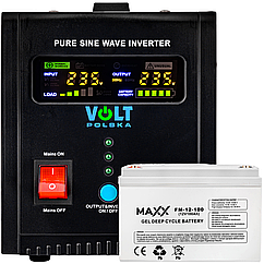 Комплект перетворювача напруги UPS sinuspro-800E 12В/230/800Вт + акумулятор 100Ач - VOLT POLSKA