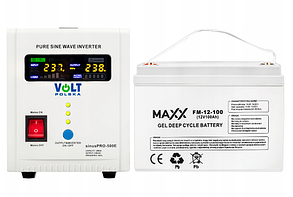 Комплект ДБЖ sinuspro-500e 12 В 230 В 500 Вт + акумулятор 100 Аг Volt Polska