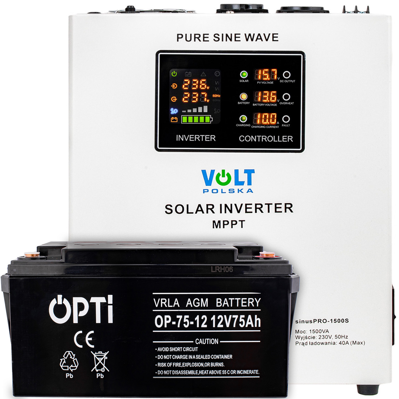 Комплект електроживлення перетворювач на 12 В UPS 1500S + 75 Аг акумулятор VOLT POLSKA, фото 1