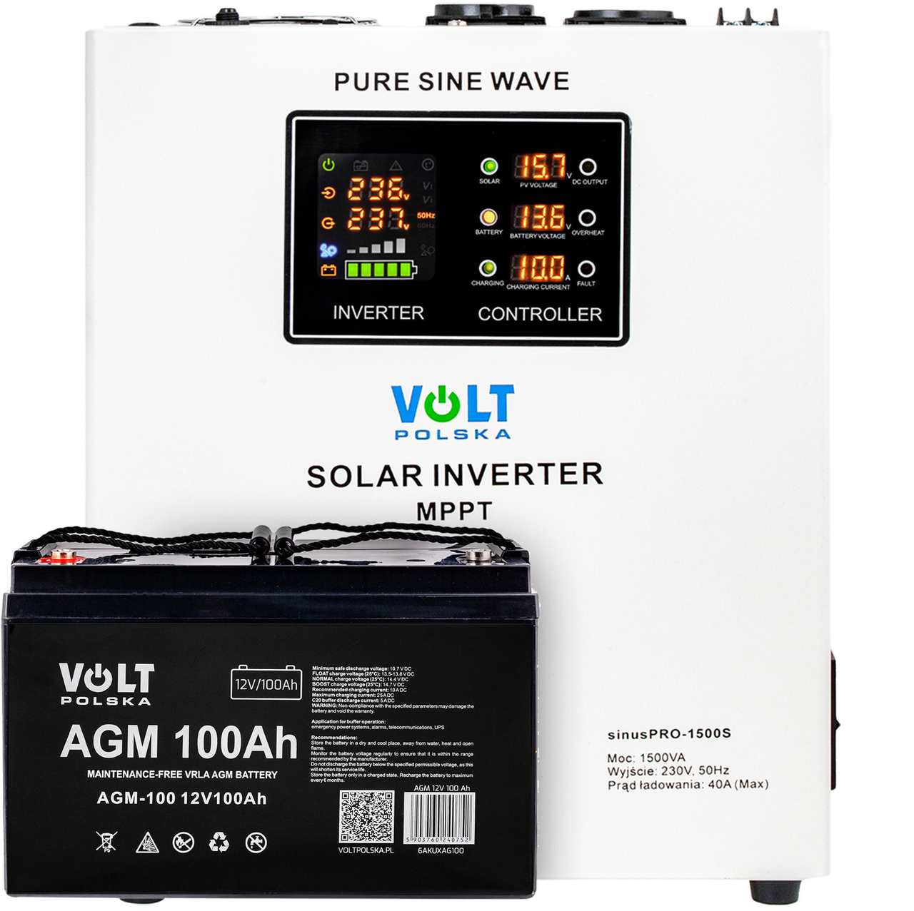 Комплект аварійного живлення UPS 1500S 12 В конвертер + 100 Аг акумулятор VOLT POLSKA