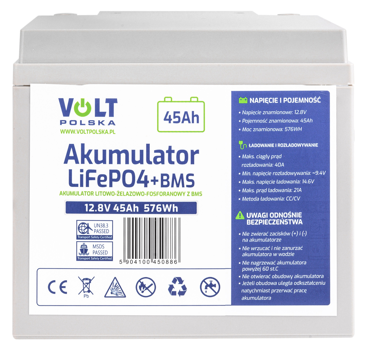 Акумулятор LiFePo4 45Ah 40A 12V BMS VOLT POLSKA