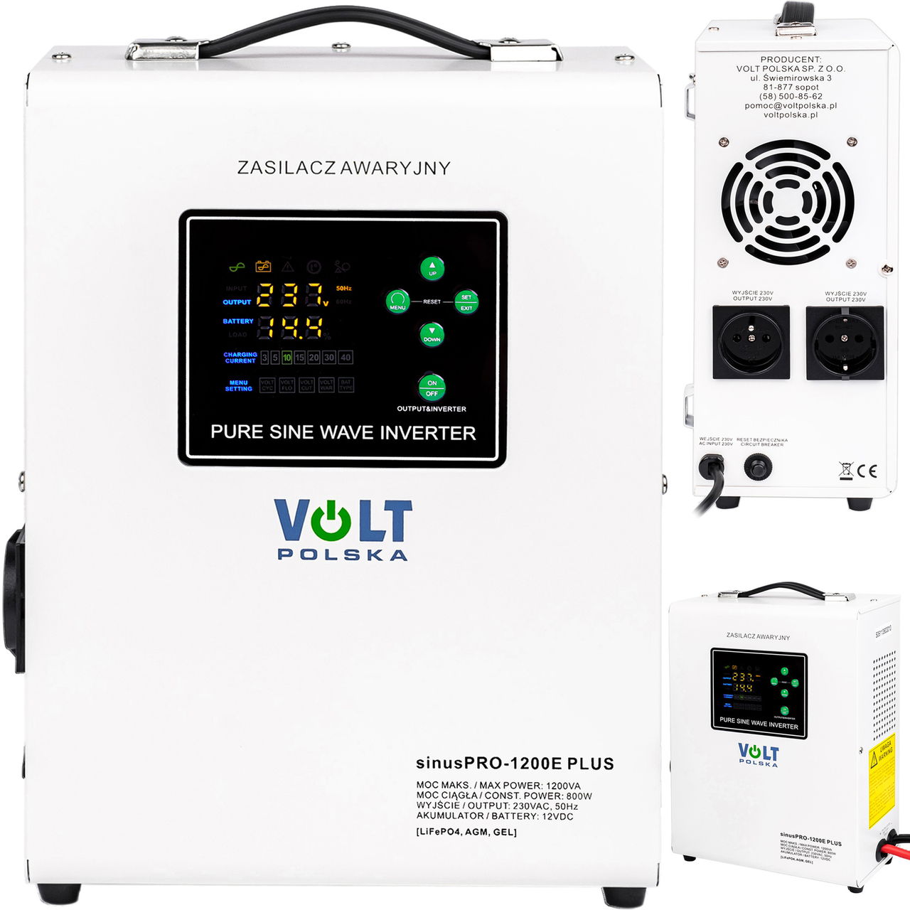 Аварійне джерело живлення для котла SINUS PRO 1200E 1200Вт 12В AGM GEL LIFEPO4 VOLT POLSKA