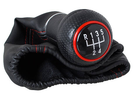 VW Bora, Vento, Golf, Polo, Jetta, Lupo, Seat Toledo, Leon ручка КПП 5 ст + чохол із червоною ниткою арт DA-21086, фото 1