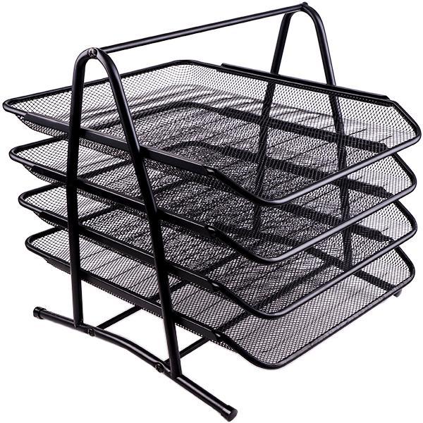 Лоток органайзер для документів папок паперу а4 канцелярії горизонтальний на 4 відділення чорний «метал» 31х35х28,5 см, фото 1