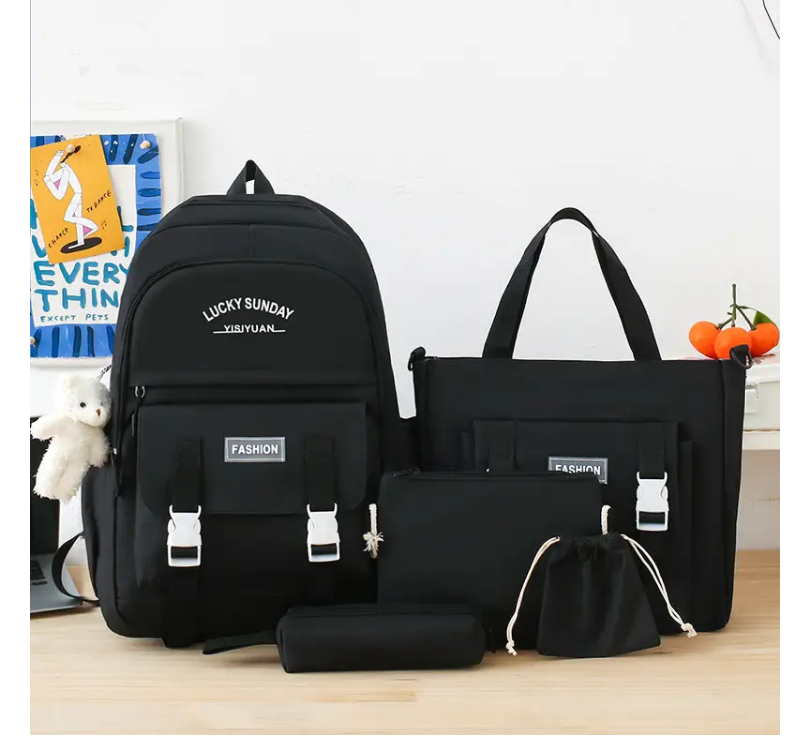 Рюкзак жіночий комплект 5 в 1 чорний без брелка 507G, фото 1