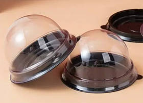 Упаковка для десертів з купольною кришкою (прозорий купол) з чорним дном 7,5 см х 5 см