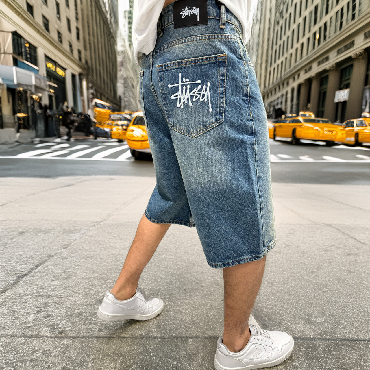 Чоловічі широкі шорти джинсові Stussy, варені, сині, оверсайз, Y2K стиль, фото 1