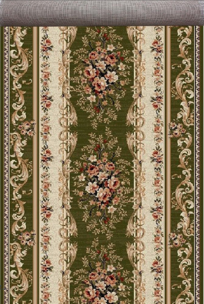 Килимова доріжка ширина 0,80м зелена з квітами Lotos 535/310
