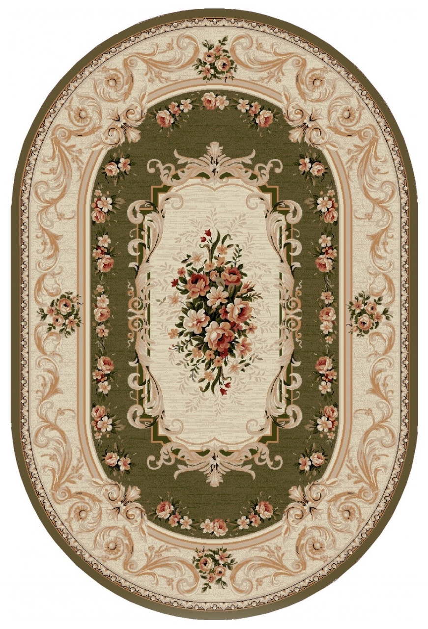 Килим 1,50*2,30 овал зелений з квітами Lotos 535/310о