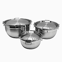 Набір мисок із кришками IKEA CIKLID 3 предмети Сталеві 605.592.74