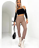 Жіночі лосини екошкіра на велюрі 42-44,46-48,50-52,54-56 чорний, моко, беж, фото 3