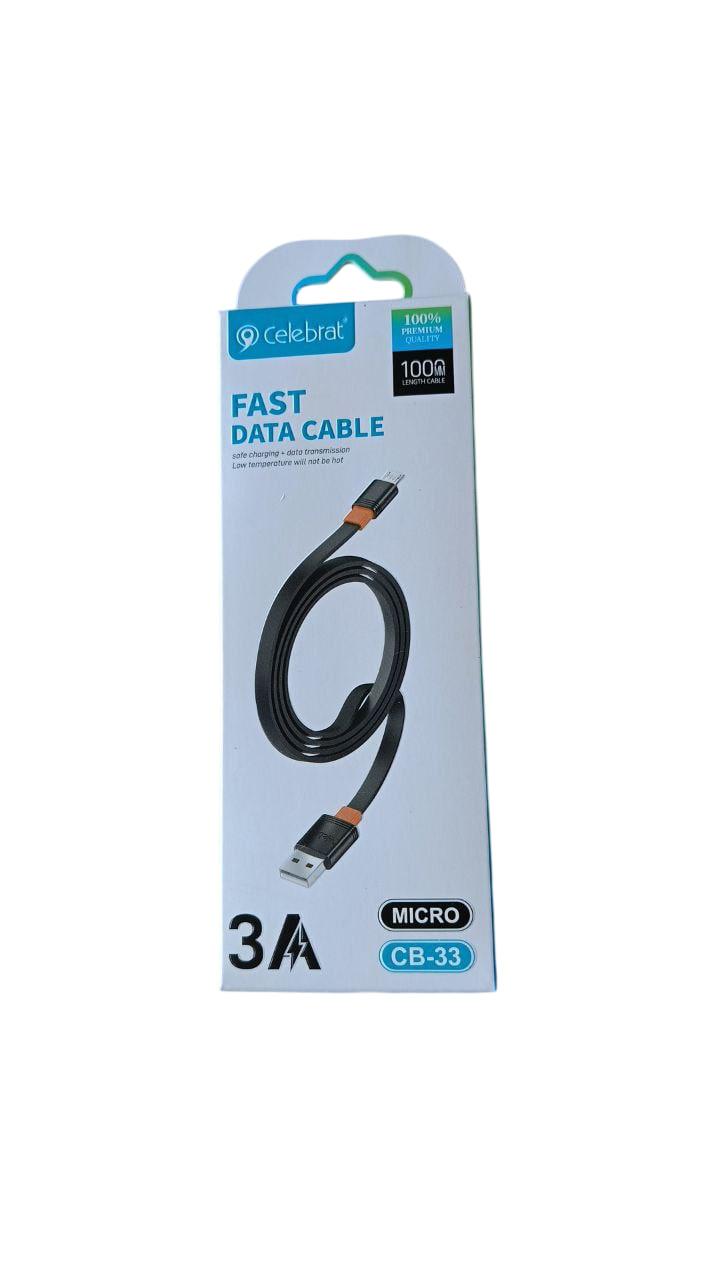 Кабель плоский, USB-microUSB, 3A, CB-33, фото 1