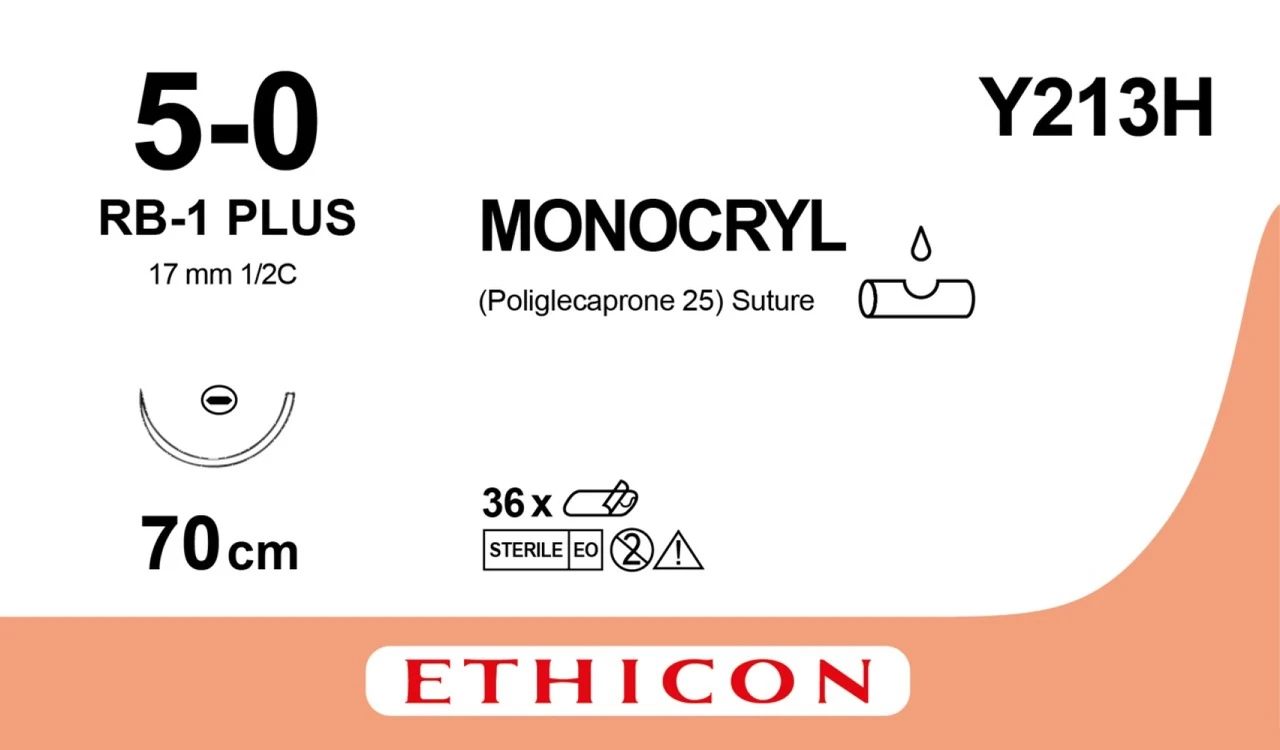 MONOCRYL фіолетовий, 70 см, M1 USP5/0, одна голка RB-1 PLUS (Taper Point), 17 мм, 1/2 кола