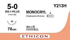 MONOCRYL фіолетовий, 70 см, M1 USP5/0, одна голка RB-1 PLUS (Taper Point), 17 мм, 1/2 кола