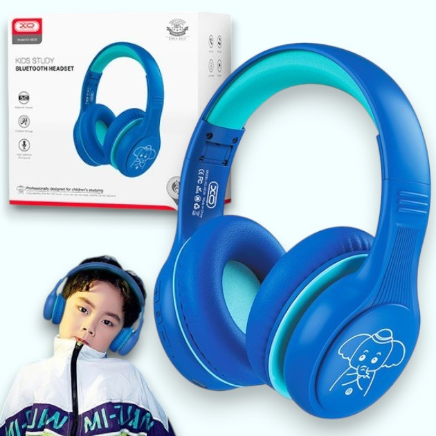 Дитячі бездротові Bluetooth навушники XO BE26 з обмеженням гучності 85дБ, мікрофоном і AUX | Сині