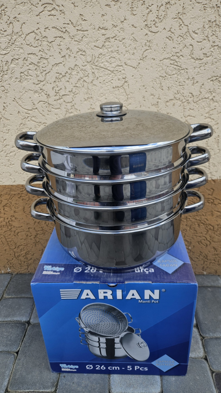 Мантоварка пароварка Arian із кришкою манти нержавіюча сталь 5 л 24 см ( 3 сітки 4 ярусів скляна кришка )