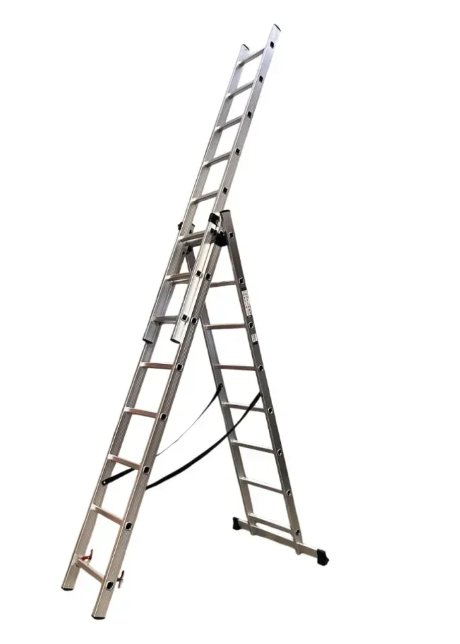 Драбина алюмінієва трисекційна GTM KME308 3x8 сходинок 2.18-4.88м (KME308)
