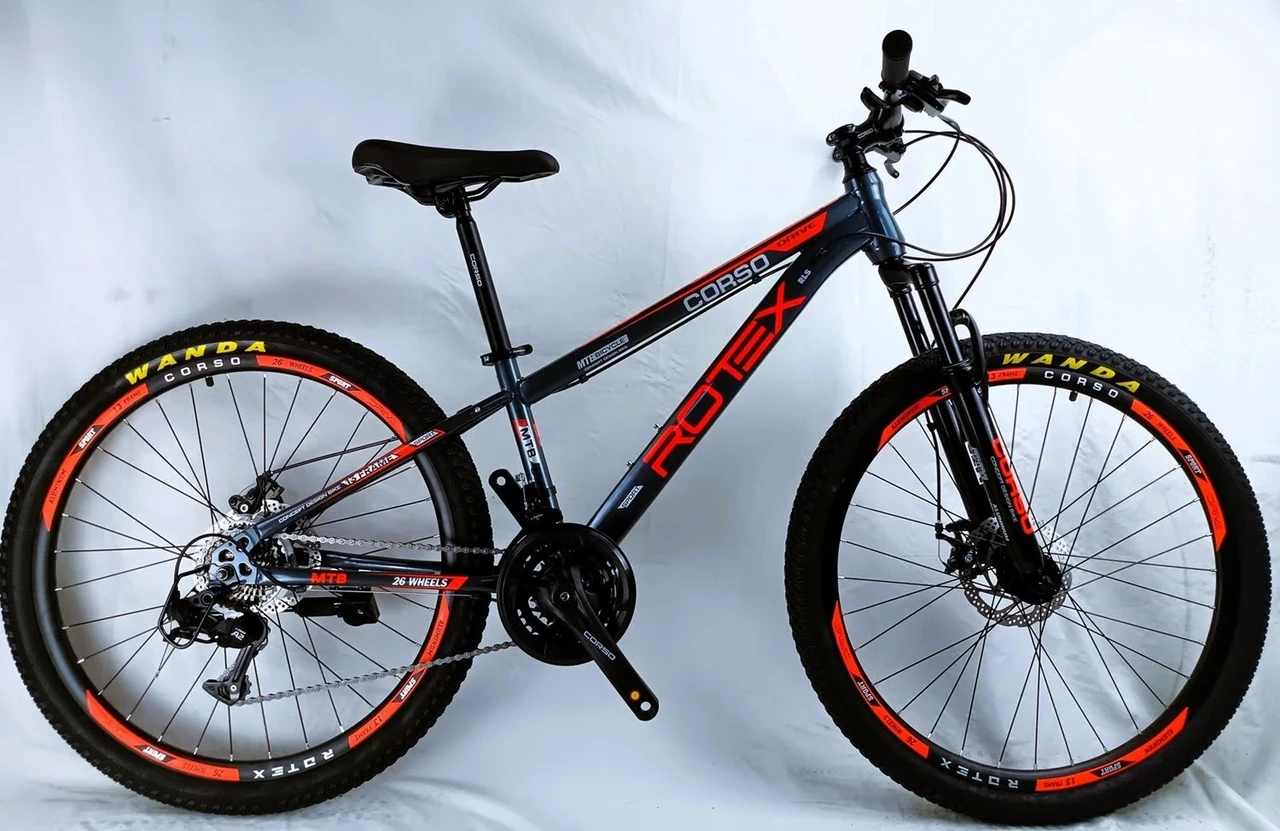Велосипед гірський спортивний 26" Corso ROTEX RX-26275 чорно-червоний на зріст 130-145 см
