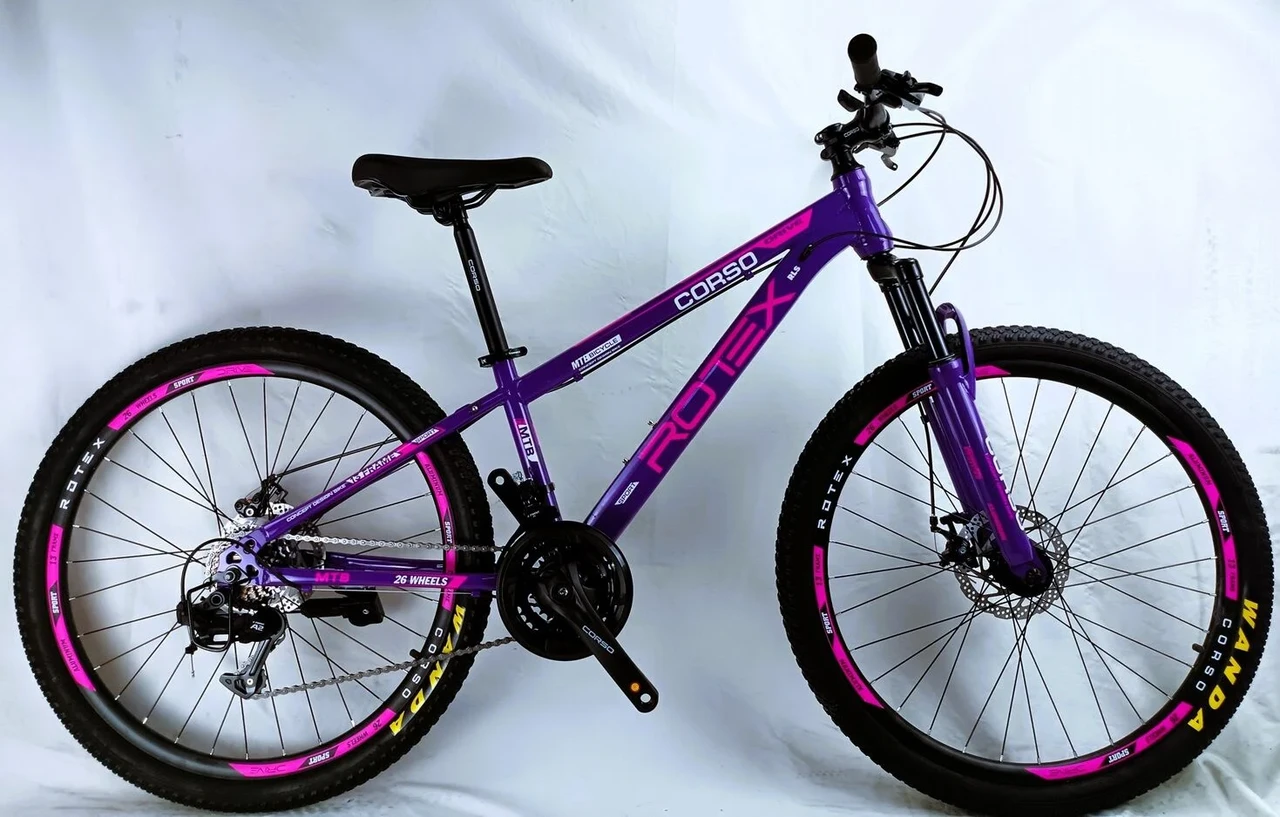 Велосипед гірський спортивний 26" Corso ROTEX RX-26445 фіолетово-рожевий на зріст 130-145 см