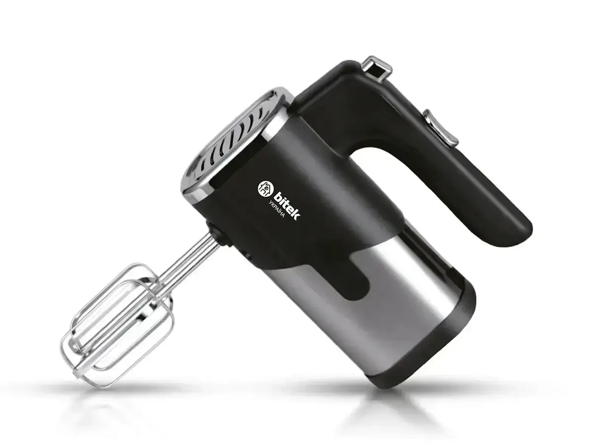 Міксер ручний 1200 Вт BITEK BT-6630 5 швидкостей, 4 насадки для збивання та замішування тіста, пластиковий корпус, фото 1