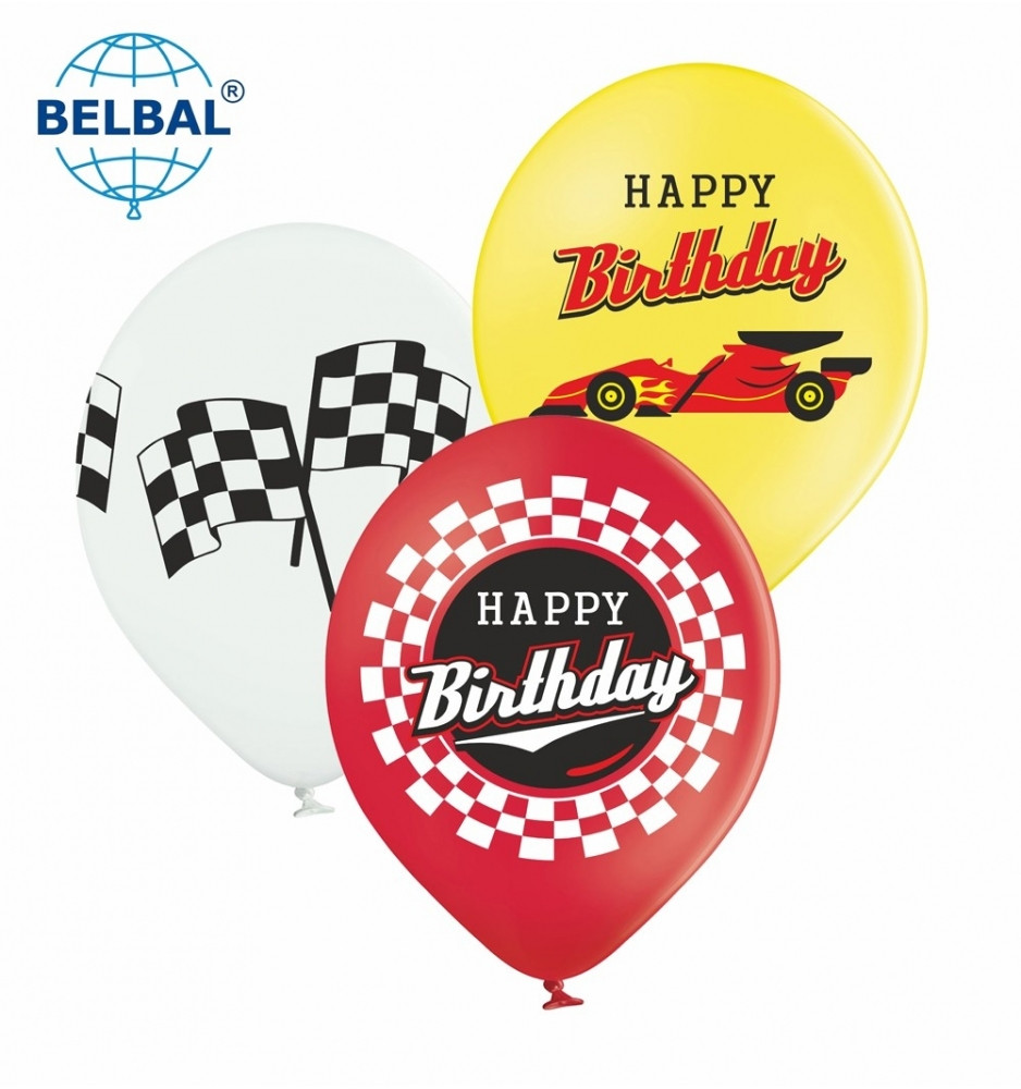 Латексні кулі Belbal Happy Birthday "Формула-1" 12" (30 см)  5 шт мікс