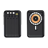 Павербанк бездротовий магнітний 10000мАг, Powerbank з кабелями Type-C/Lightning/micro USB/USB, 22.5Вт Black, фото 7