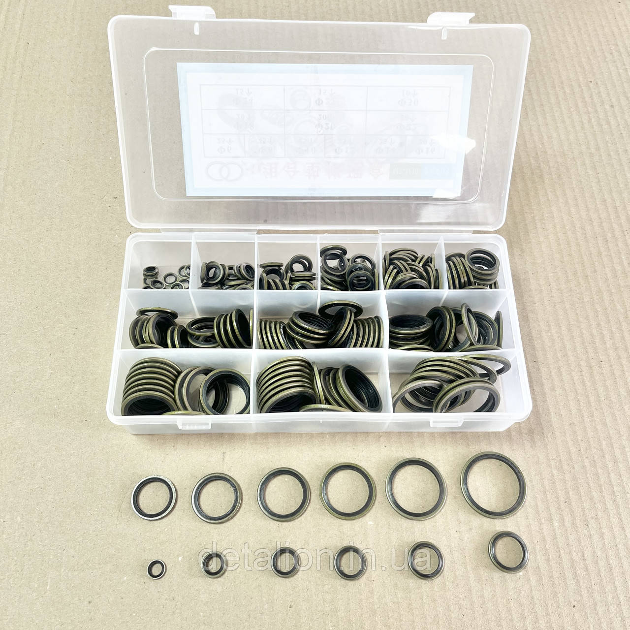Набір шайб латунних із гумовими кільцями М6-М30 (245 шт.) DT 922187, фото 1